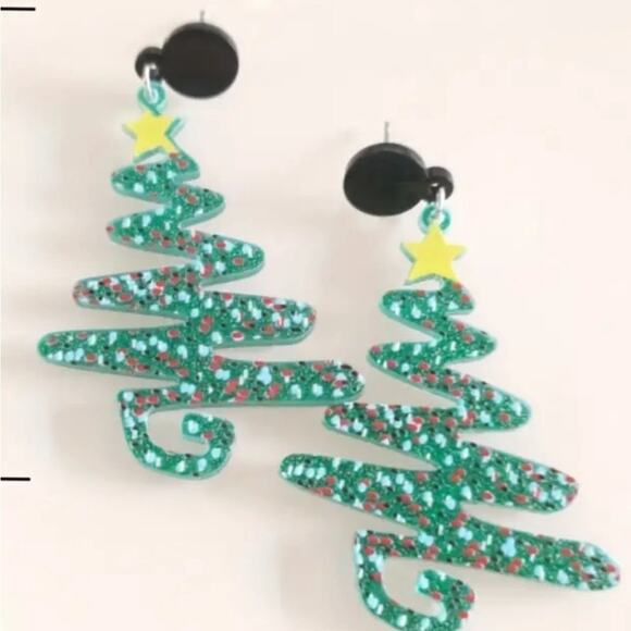 Acrylic Christmas Tree Glitter Earrings - Picture 1 of 1